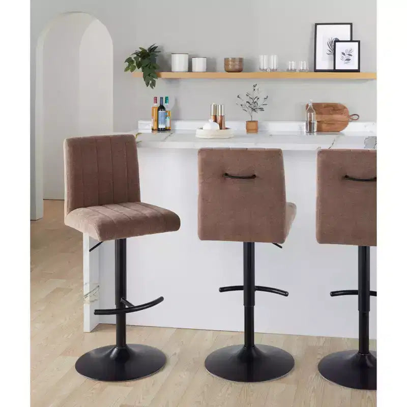 LumiSource - Lot de 2 tabourets de bar réglables Hank en métal noir et tissu marron