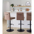 LumiSource - Lot de 2 tabourets de bar réglables Hank en métal noir et tissu marron