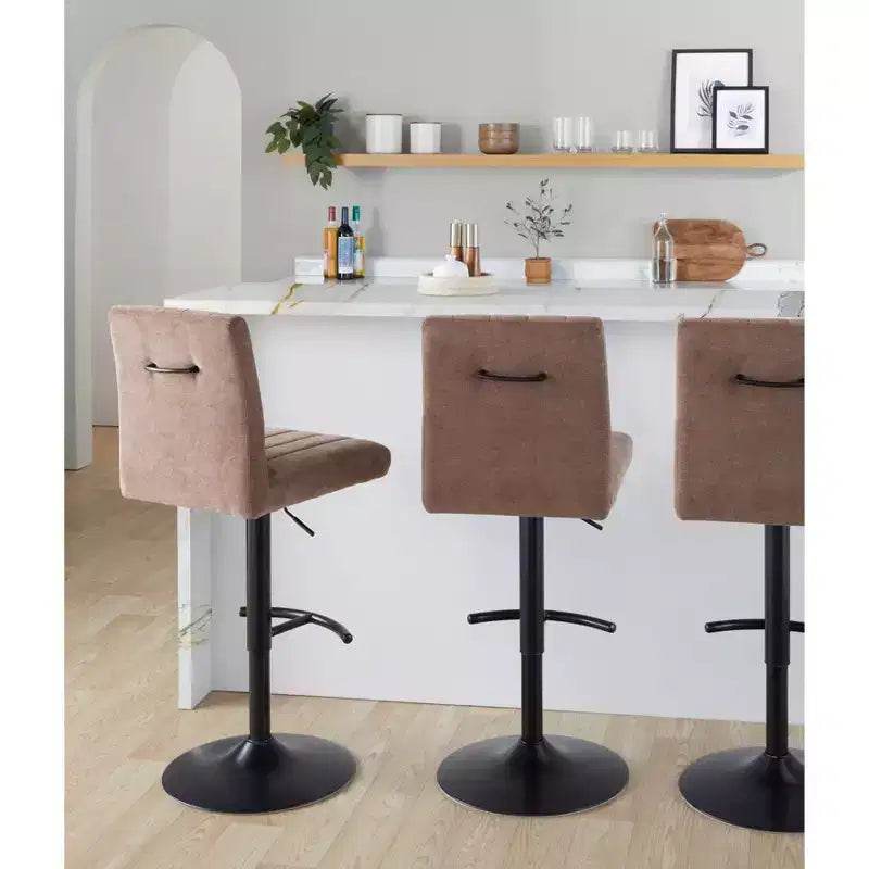LumiSource - Lot de 2 tabourets de bar réglables Hank en métal noir et tissu marron