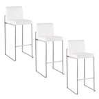 LumiSource Set of 3 Fuji High Back Barstools Stainless Steel/White Velvet