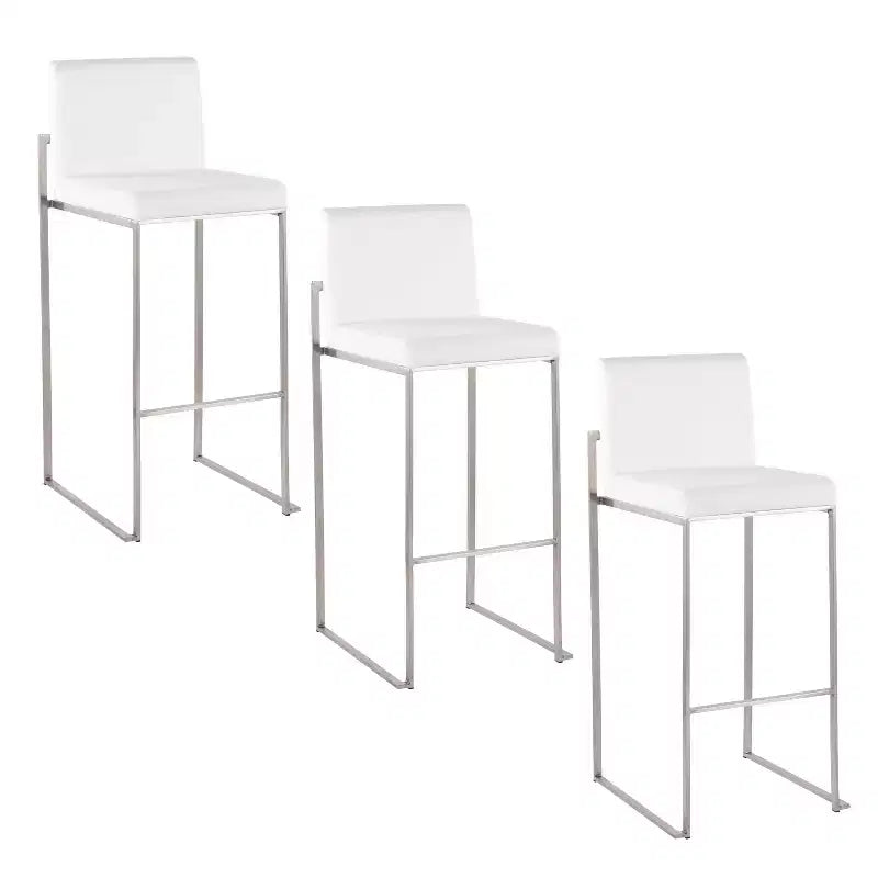LumiSource Set of 3 Fuji High Back Barstools Stainless Steel/White Velvet