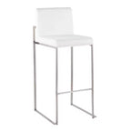 LumiSource Lot de 3 tabourets de bar hauts Fuji en acier inoxydable et velours blanc