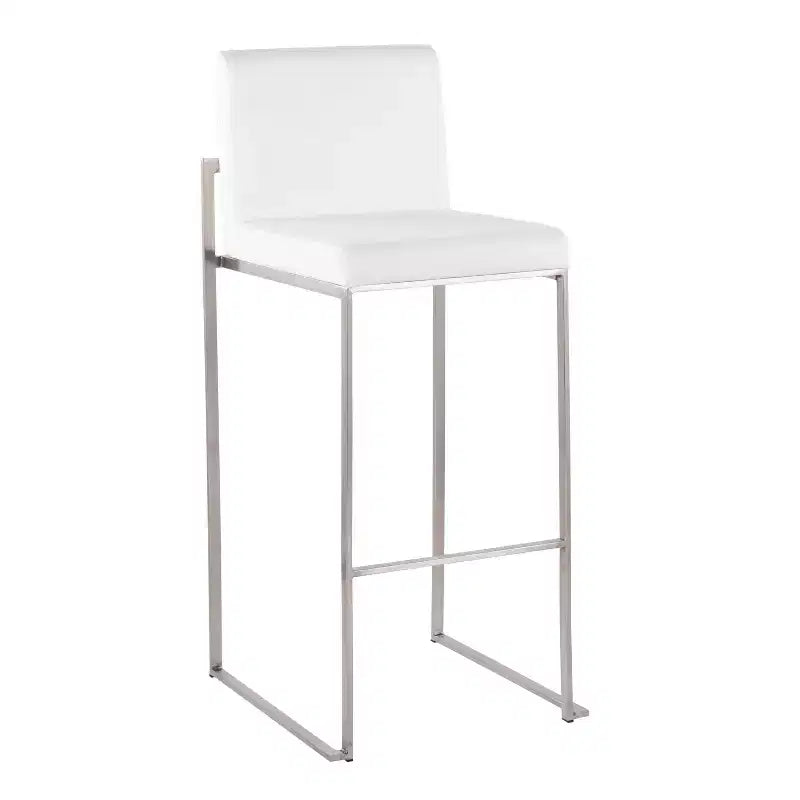 LumiSource Lot de 3 tabourets de bar hauts Fuji en acier inoxydable et velours blanc