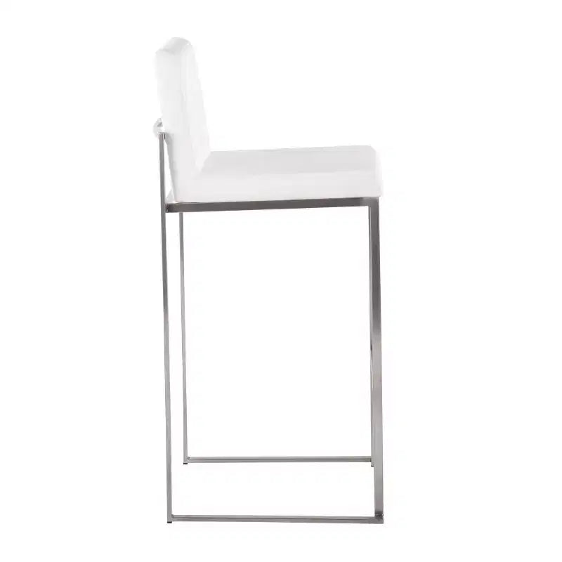 LumiSource Lot de 3 tabourets de bar hauts Fuji en acier inoxydable et velours blanc