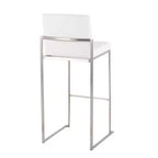 LumiSource Lot de 3 tabourets de bar hauts Fuji en acier inoxydable et velours blanc