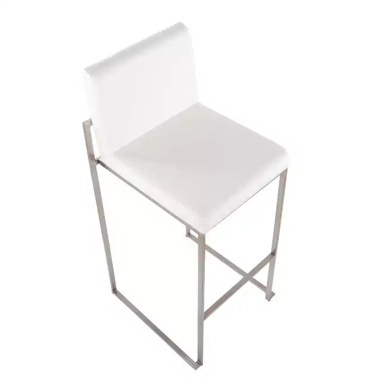 LumiSource Lot de 3 tabourets de bar hauts Fuji en acier inoxydable et velours blanc