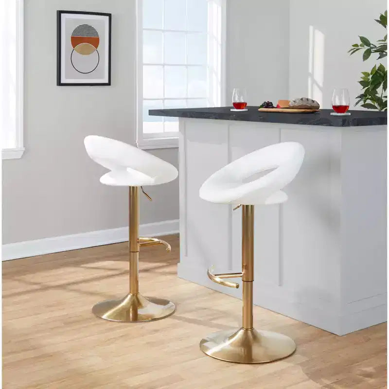 LumiSource Lot de 2 tabourets de bar réglables Posh, or/PU blanc