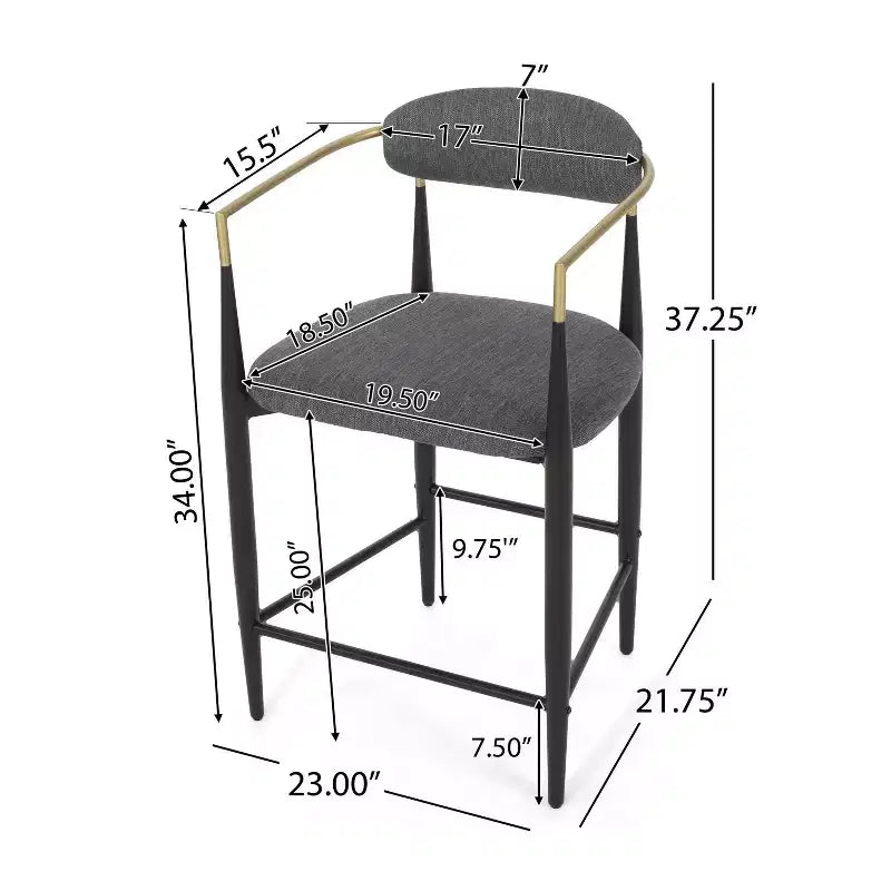 Christopher Knight Home Lot de 2 tabourets de bar Elmore 63,5 cm anthracite/noir/doré
