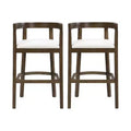 Christopher Knight Home Set of 2 Mary Upholstered Rubberwood with Open Curved Back Counter Height Barstools Walnut