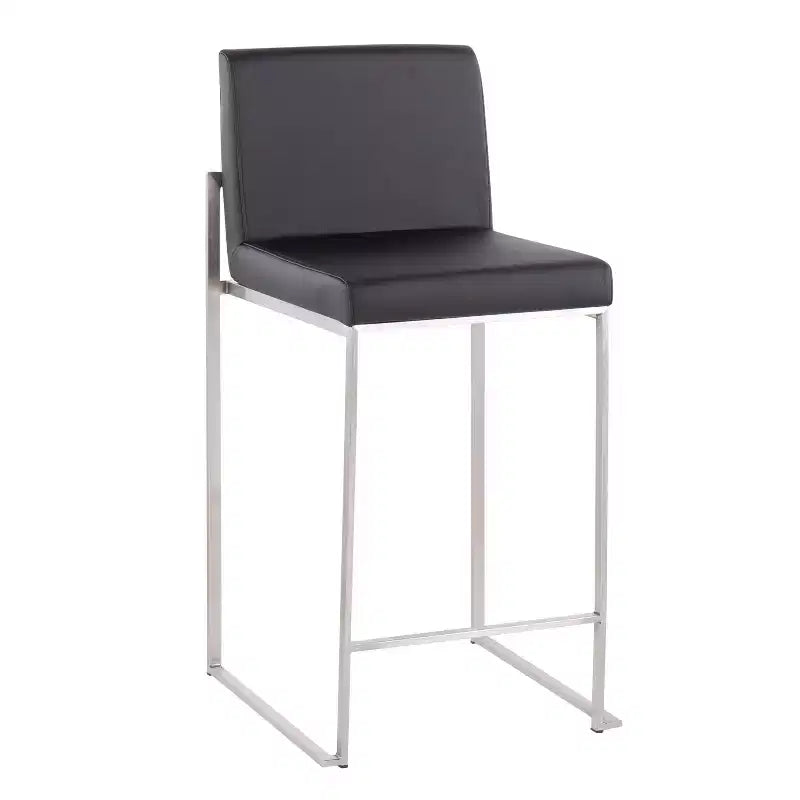 LumiSource Ensemble de 3 tabourets de bar hauts Fuji à hauteur de comptoir Acier inoxydable/PU Noir
