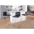 LumiSource Ensemble de 3 tabourets de bar hauts Fuji à hauteur de comptoir Acier inoxydable/PU Noir