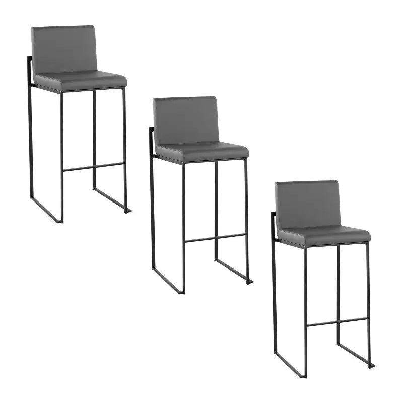 LumiSource Set of 3 Fuji High Back Barstools Black Steel/Gray PU