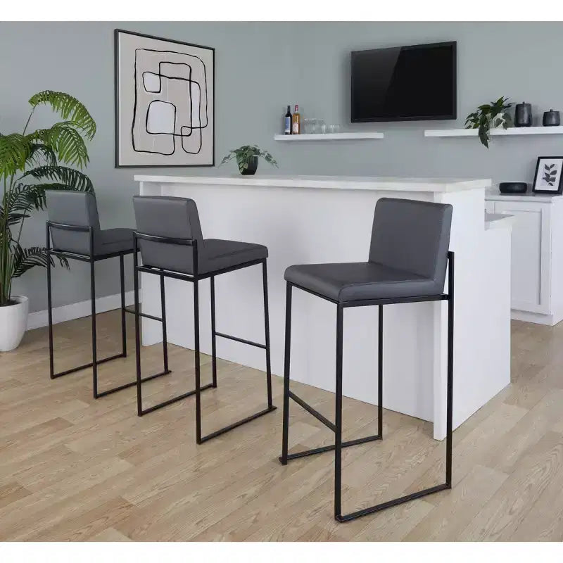 LumiSource Ensemble de 3 tabourets de bar hauts Fuji Acier noir/PU gris
