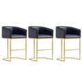 Manhattan Comfort Set of 3 Louvre Counter Height Barstools Black/Titanium Gold