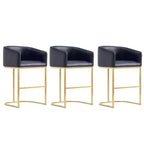 Manhattan Comfort Set of 3 Louvre Counter Height Barstools Black/Titanium Gold