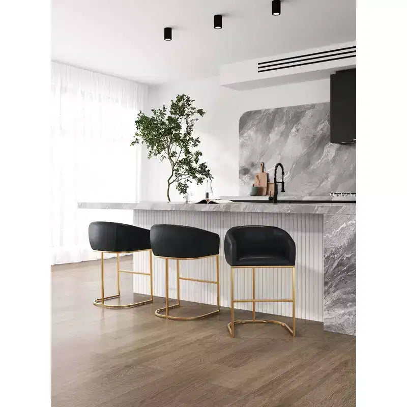 Manhattan Comfort Lot de 3 tabourets de bar hauteur comptoir Louvre Noir/Or Titane