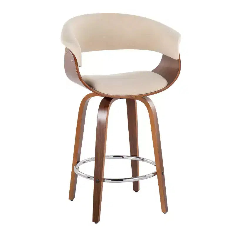Lot de 2 tabourets de bar vintage modernes hauteur comptoir : hauteur fixe, pivotants, repose-pieds, revêtement en polyester - LumiSource
