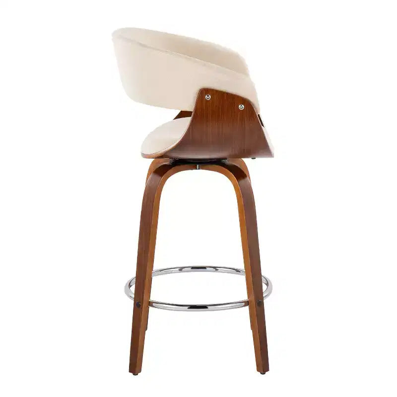 Lot de 2 tabourets de bar vintage modernes hauteur comptoir : hauteur fixe, pivotants, repose-pieds, revêtement en polyester - LumiSource