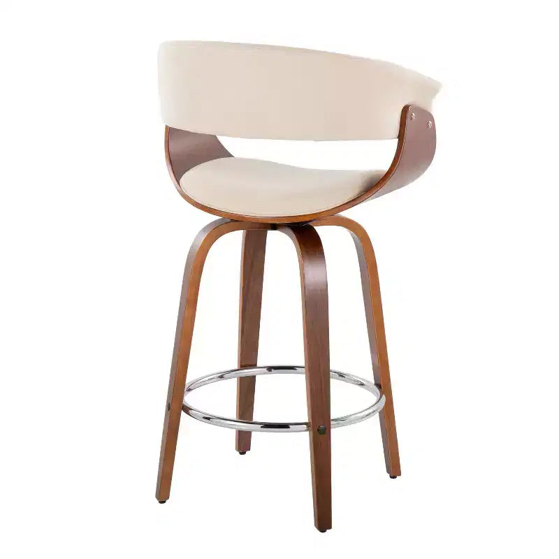 Lot de 2 tabourets de bar vintage modernes hauteur comptoir : hauteur fixe, pivotants, repose-pieds, revêtement en polyester - LumiSource
