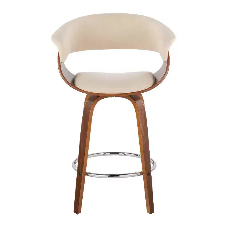 Lot de 2 tabourets de bar vintage modernes hauteur comptoir : hauteur fixe, pivotants, repose-pieds, revêtement en polyester - LumiSource