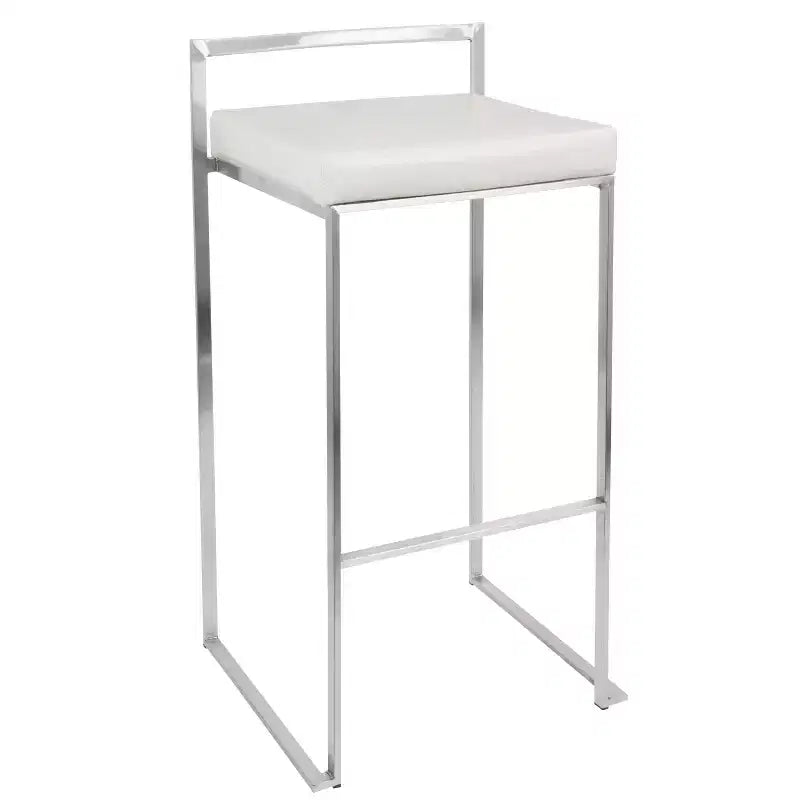 LumiSource Lot de 3 tabourets de bar empilables Fuji en acier inoxydable/PU blanc