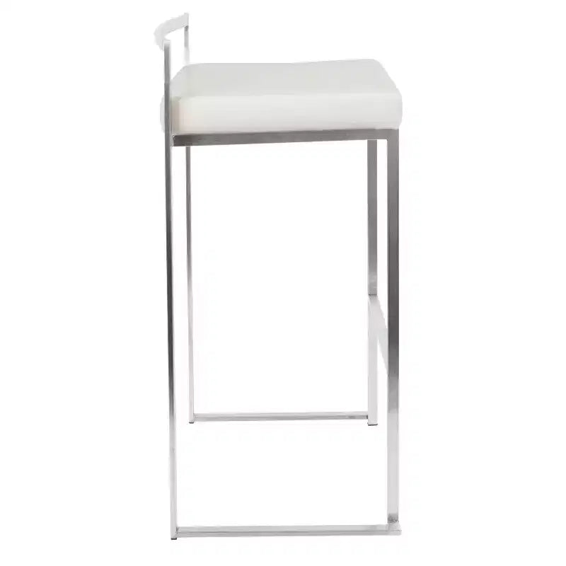 LumiSource Lot de 3 tabourets de bar empilables Fuji en acier inoxydable/PU blanc