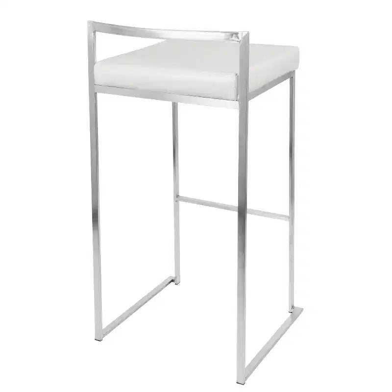 LumiSource Lot de 3 tabourets de bar empilables Fuji en acier inoxydable/PU blanc