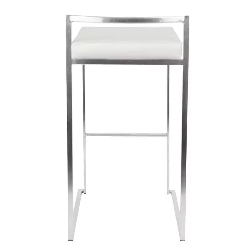 LumiSource Lot de 3 tabourets de bar empilables Fuji en acier inoxydable/PU blanc