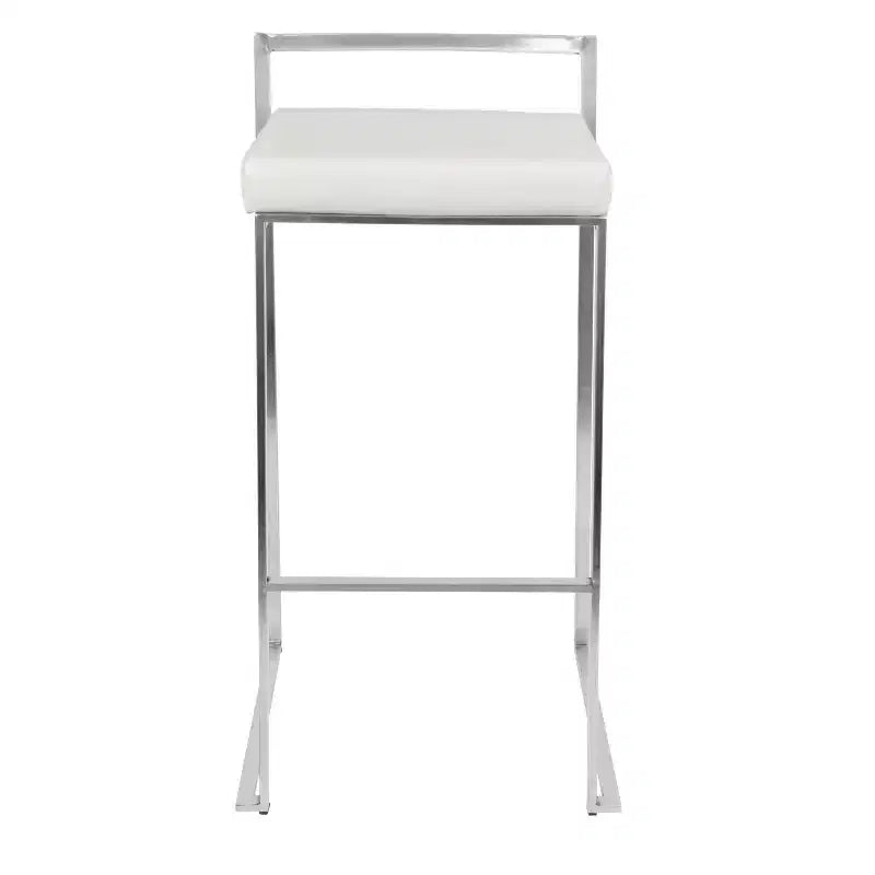 LumiSource Lot de 3 tabourets de bar empilables Fuji en acier inoxydable/PU blanc