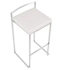 LumiSource Lot de 3 tabourets de bar empilables Fuji en acier inoxydable/PU blanc