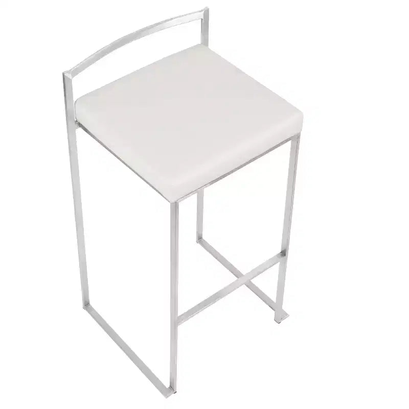 LumiSource Lot de 3 tabourets de bar empilables Fuji en acier inoxydable/PU blanc
