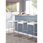 LumiSource Lot de 3 tabourets de bar empilables Fuji en acier inoxydable/PU blanc
