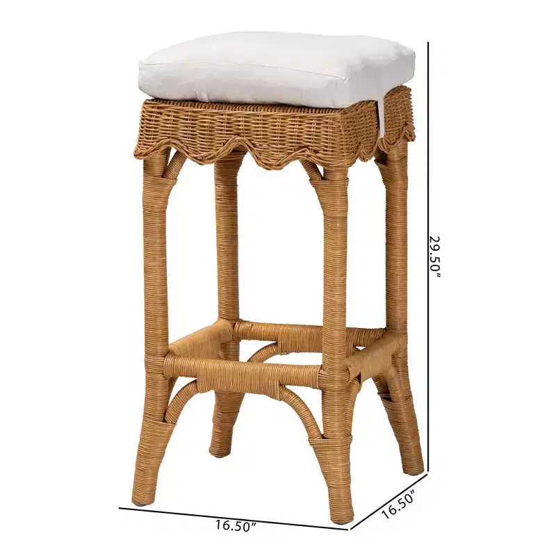 Tabouret de bar en rotin Bali & Pari Muy Scallop Miel/Blanc