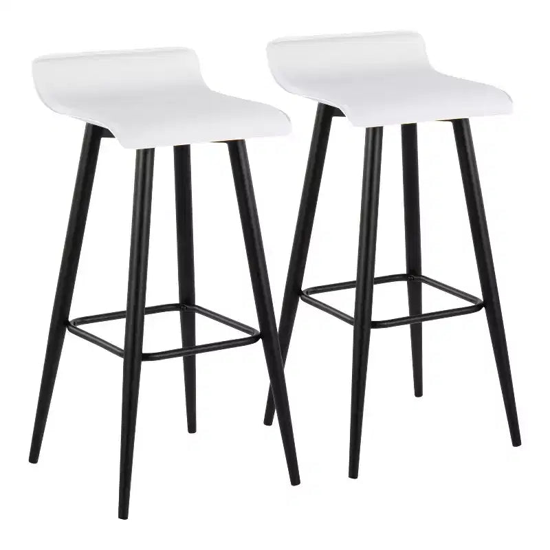 Set of 2 Ale Faux Leather/Steel Barstools Black/White - LumiSource: Upholstered Rectangle, Fixed Height, 250lbs Capacity