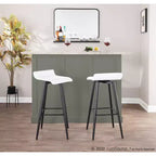 Lot de 2 tabourets de bar Ale en similicuir/acier noir/blanc – LumiSource : Rectangle rembourré, hauteur fixe, capacité 113 kg