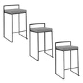 LumiSource Set of 3 Fuji Stacker Counter Height Barstools Black Metal/Gray PU