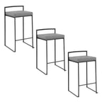 LumiSource Set of 3 Fuji Stacker Counter Height Barstools Black Metal/Gray PU