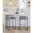 LumiSource Lot de 3 tabourets de bar hauteur comptoir Fuji en métal noir/PU gris