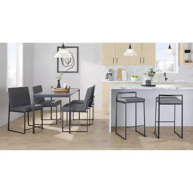 LumiSource Lot de 3 tabourets de bar hauteur comptoir Fuji en métal noir/PU gris