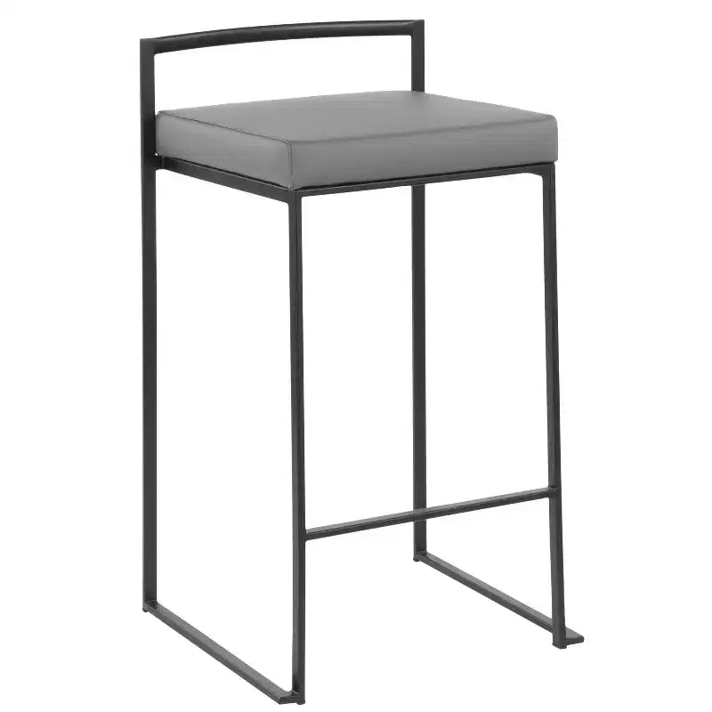 LumiSource Lot de 3 tabourets de bar hauteur comptoir Fuji en métal noir/PU gris