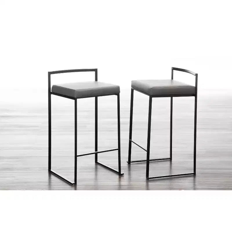 LumiSource Lot de 3 tabourets de bar hauteur comptoir Fuji en métal noir/PU gris