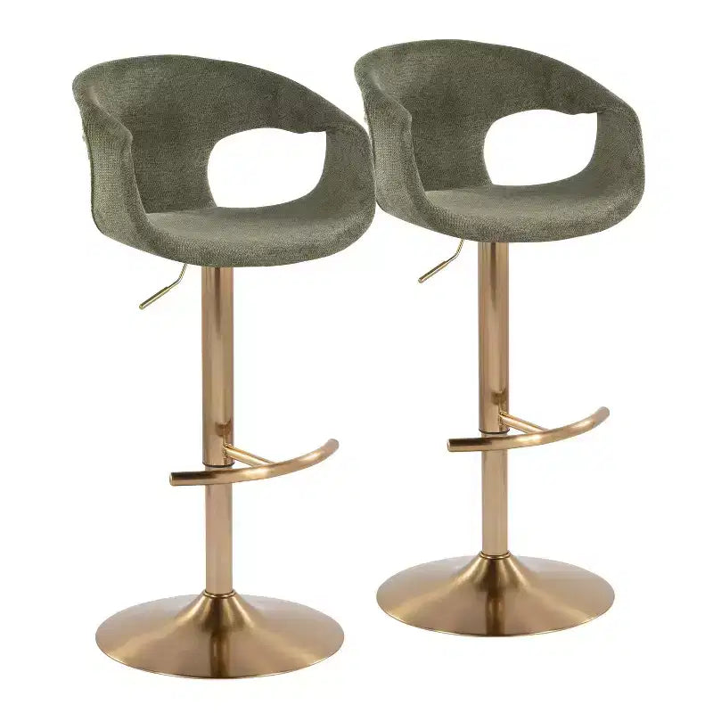LumiSource Set of 2 Curva Adjustable Barstools Gold/Green Fabric