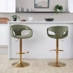 LumiSource Lot de 2 tabourets de bar réglables Curva Tissu doré/vert
