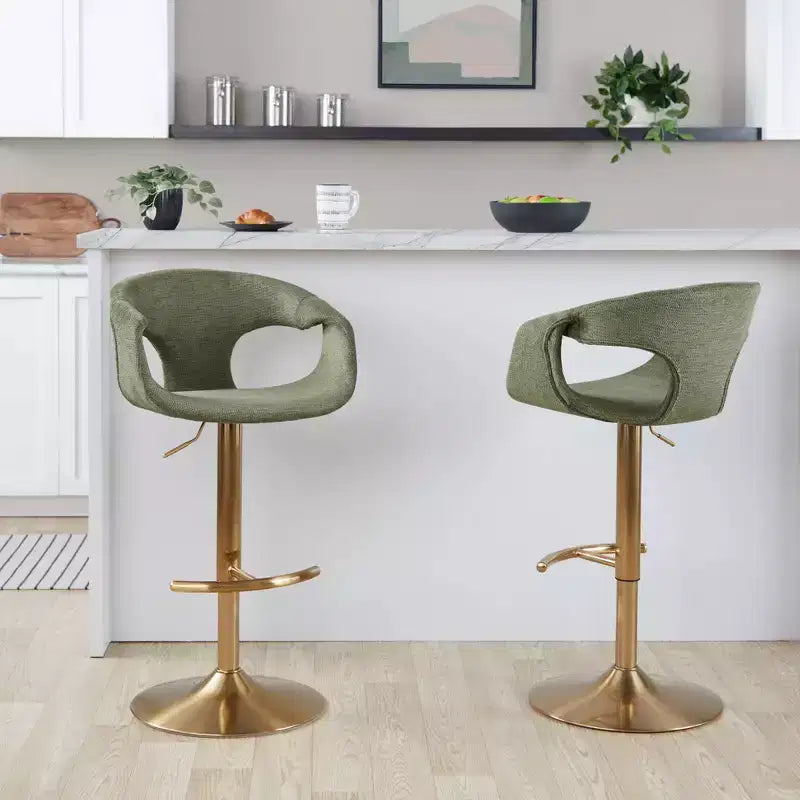 LumiSource Lot de 2 tabourets de bar réglables Curva Tissu doré/vert