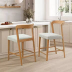 Christopher Knight Home Lot de 2 tabourets de bar contemporains Zion en bois d'hévéa rembourrés avec dossier ouvert incurvé, hauteur comptoir, naturel