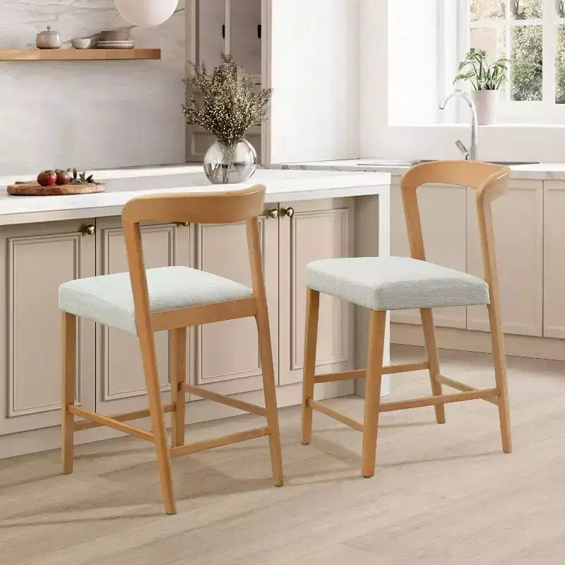 Christopher Knight Home Lot de 2 tabourets de bar contemporains Zion en bois d'hévéa rembourrés avec dossier ouvert incurvé, hauteur comptoir, naturel