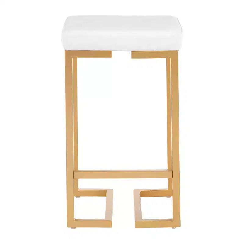 Lot de 2 tabourets de bar à hauteur de comptoir Midas 66 cm avec cadre doré et siège en velours blanc - LumiSource