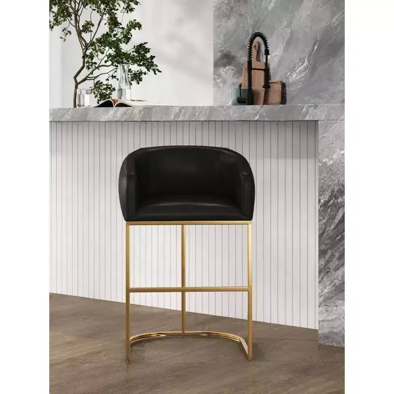 Manhattan Comfort Louvre Tabouret de Bar Hauteur Comptoir Noir/Or Titane