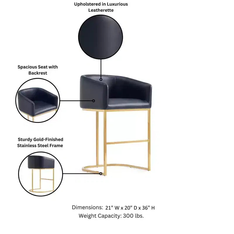 Manhattan Comfort Louvre Tabouret de Bar Hauteur Comptoir Noir/Or Titane
