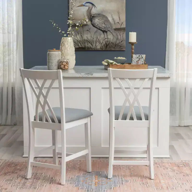 Powell Lot de 2 tabourets de bar hauteur comptoir Maggie, Blanc
